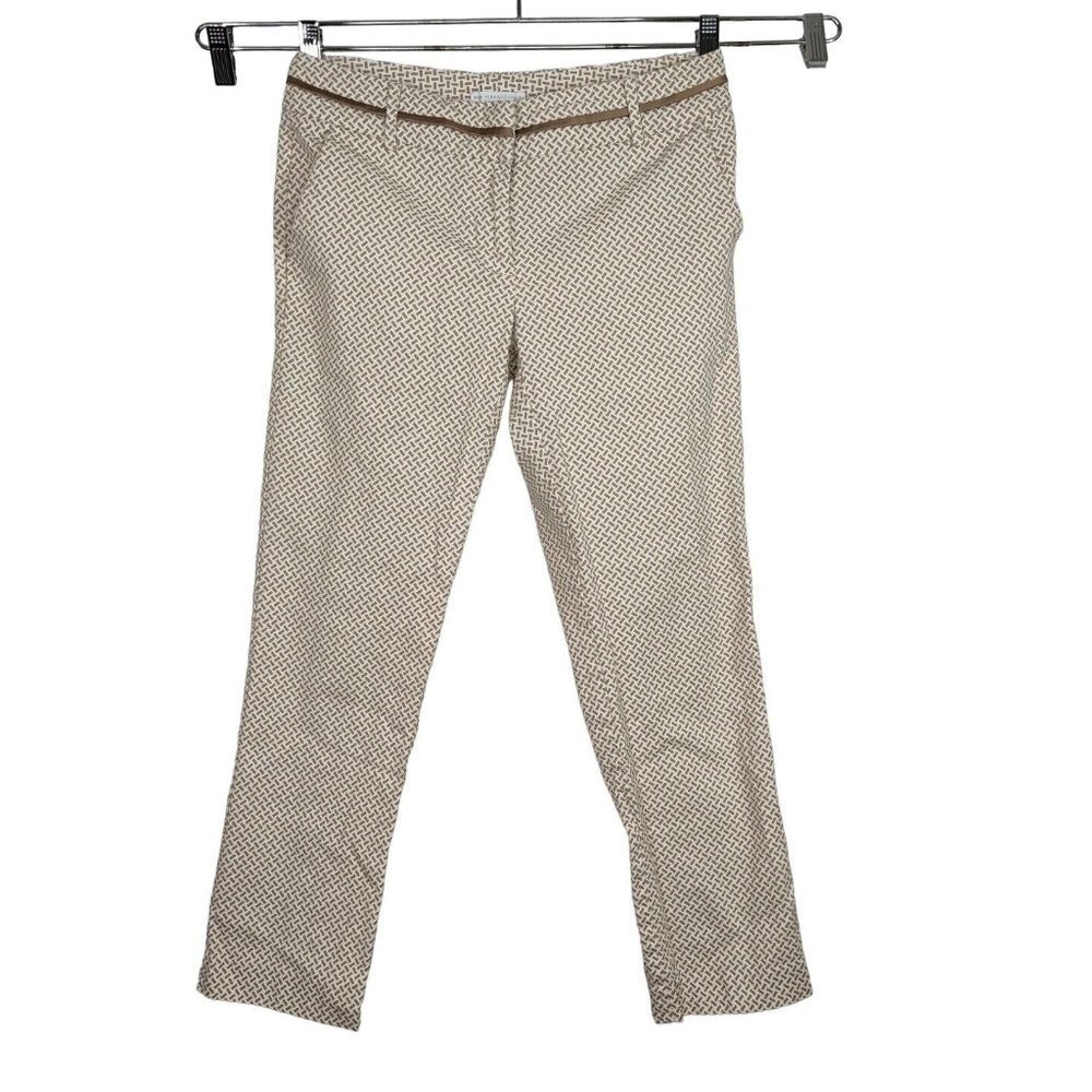 New York and Company Cropped Pants Women Size 2 White Tan Pockets